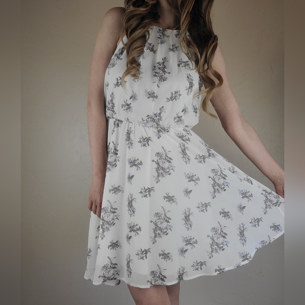 Francesca blue rain flirty floral casual spring summer mini dress size medium